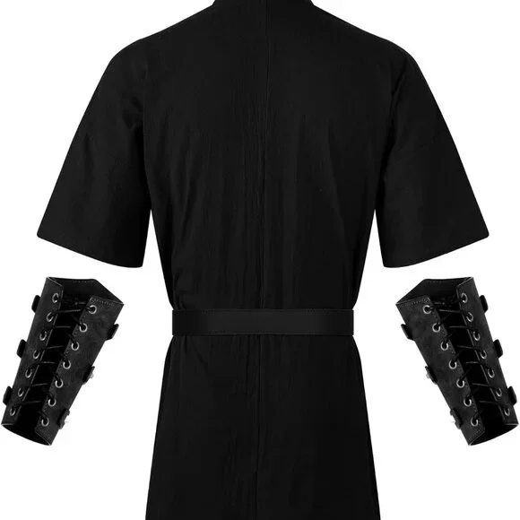 3 Pcs Renaissance Costume Men Medieval Viking Tunic Knight Costume Faux Leather